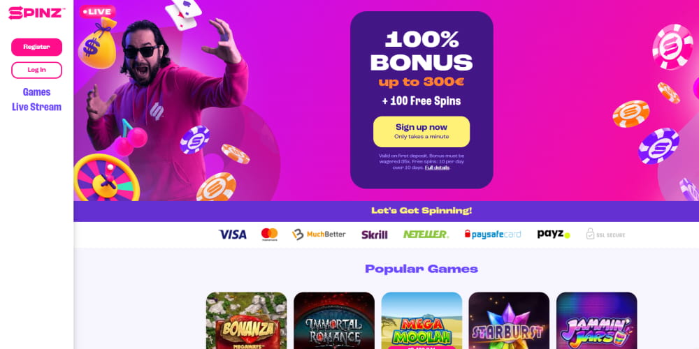 Spinz Casino bonus offers