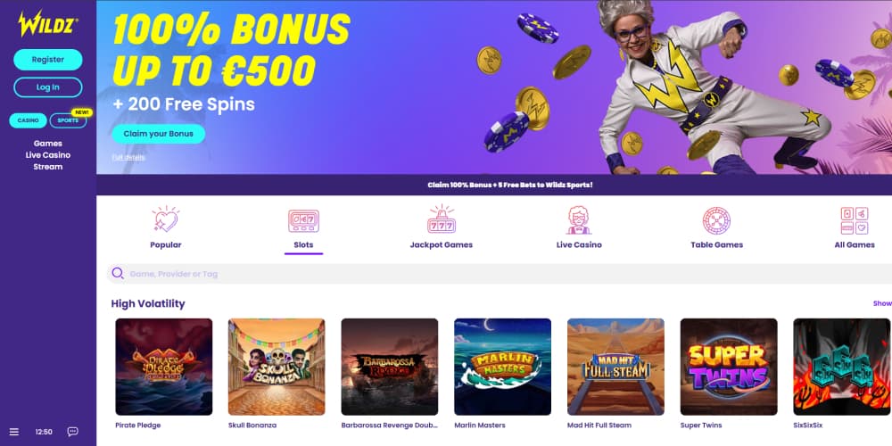 Wildz Casino slot selection